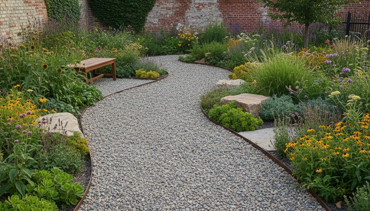 Professional pea gravel garden path design in Detroit MI by Chop Chop Landscaping