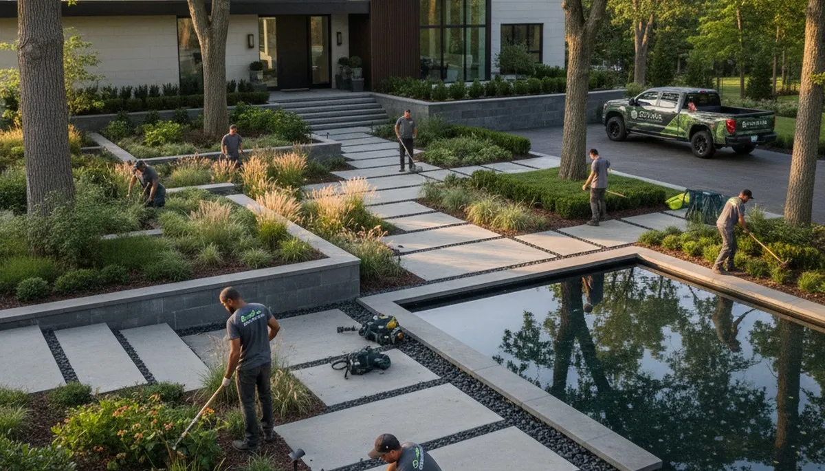 Landscaping crew serving Detroit, MI providing professional lawn and landscape services
