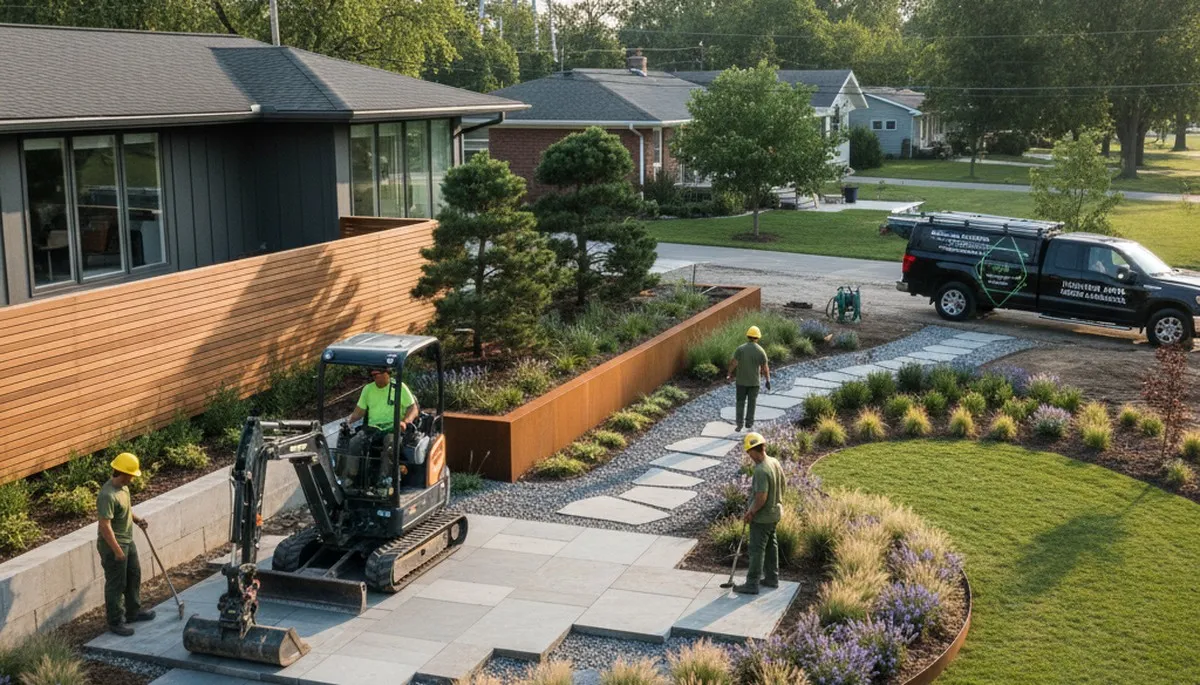Landscaping crew serving Detroit, MI, providing professional landscape maintenance and yard care