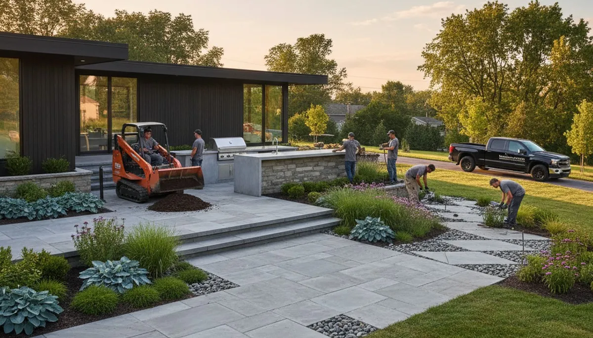 Landscaping crew serving Detroit, MI with professional lawn and landscape maintenance services