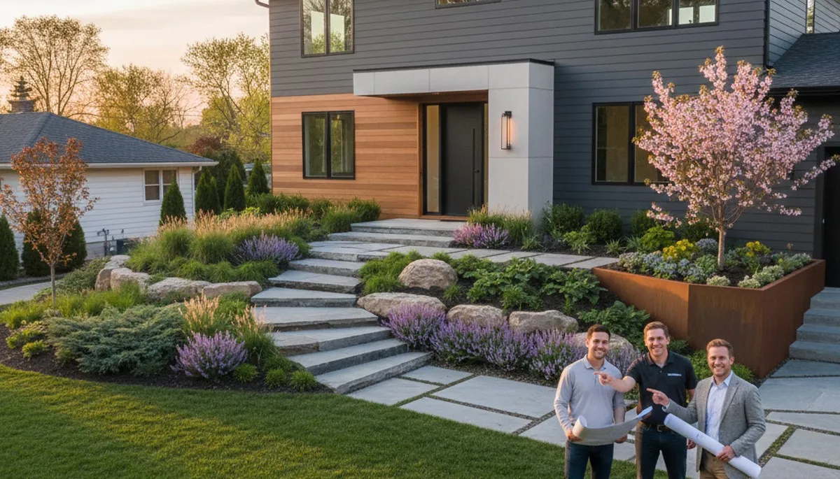 Landscaping crew serving Detroit, MI with professional lawn care and outdoor property maintenance